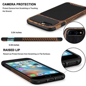 TENDLIN Compatible with iPhone 7 Plus Case/iPhone 8 Plus Case Wood Grain with Carbon Fiber Texture Design Leather Hybrid Slim Case Compatible with iPhone 7 Plus and iPhone 8 Plus (Carbon & Leather)