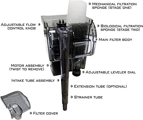 EA Performance Hang-On The Back Power Filter - Up to 4 Gallons - for Desktop and Betta Aquariums - NOT Made in China