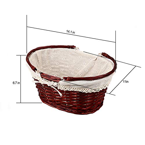 KINJOEK Wicker Woven Basket, Multipurpose Natural Willow Basket with Handle Premium Linen Cotton Cloth Lining for Storage and Decoration, Brown