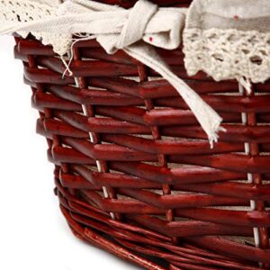 KINJOEK Wicker Woven Basket, Multipurpose Natural Willow Basket with Handle Premium Linen Cotton Cloth Lining for Storage and Decoration, Brown