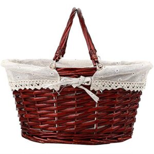 KINJOEK Wicker Woven Basket, Multipurpose Natural Willow Basket with Handle Premium Linen Cotton Cloth Lining for Storage and Decoration, Brown