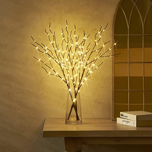 LITBLOOM Lighted Brown Willow Branches 30IN 150 LED Plug in with Timer and Dimmer Tree Branch Lights with Warm White Lights for Holiday Christmas Home Decoration