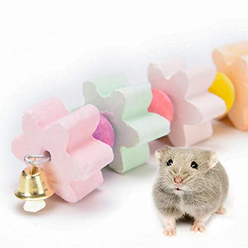 Hamiledyi Parrot Beak Trimmer Calcium Stone,Chinchilla Grinding Teeth Lava Block,Bird Beak Trim Pumice Toy,Mineral Rock Chewing Toys with Bell for Conure,Budgies,Parakeet,Hamster,Rabbit 2-Pcs