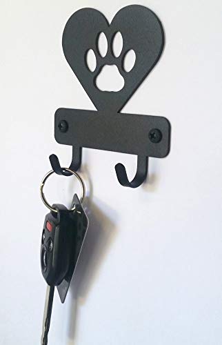 The Metal Peddler Miniature Cat Paw in Heart Key Rack Holder (3.5 inches) - Made in USA; Wall Mounted Holder for cat Lovers