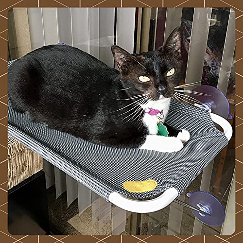 All Around 360° Sunbath and Lower Support Safety Iron Cat Window Perch, Cat Hammock Window Seat for Any Cats (L, Grey)