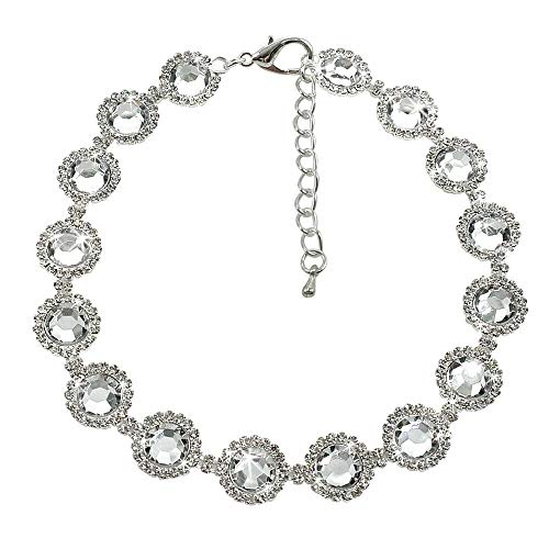 Dogs Kingdom Pet Dog Cat Crystal Collar Bling Rhinestones Party Princess Necklace Adjustable Necklace Accessories,White,S:8-10" Neck