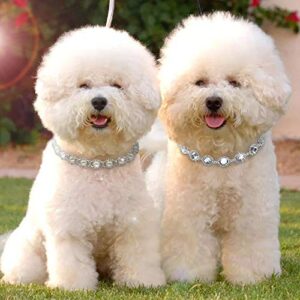 Dogs Kingdom Pet Dog Cat Crystal Collar Bling Rhinestones Party Princess Necklace Adjustable Necklace Accessories,White,S:8-10" Neck