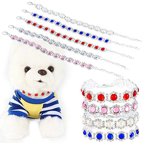 Dogs Kingdom Pet Dog Cat Crystal Collar Bling Rhinestones Party Princess Necklace Adjustable Necklace Accessories,White,S:8-10" Neck