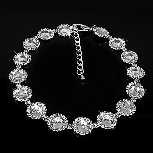 Dogs Kingdom Pet Dog Cat Crystal Collar Bling Rhinestones Party Princess Necklace Adjustable Necklace Accessories,White,S:8-10" Neck