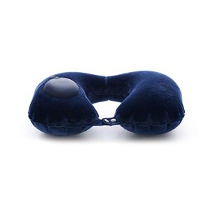 inflatable travel pillow, 2019 new pressing u-shaped neck pillow, portable sleeping pillow for airplane, train, car, office (navy)