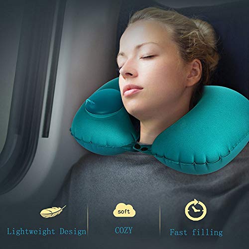 Inflatable Travel Pillow, 2019 New Pressing U-shaped Neck Pillow, Portable Sleeping Pillow for Airplane, Train, Car, Office (Navy)