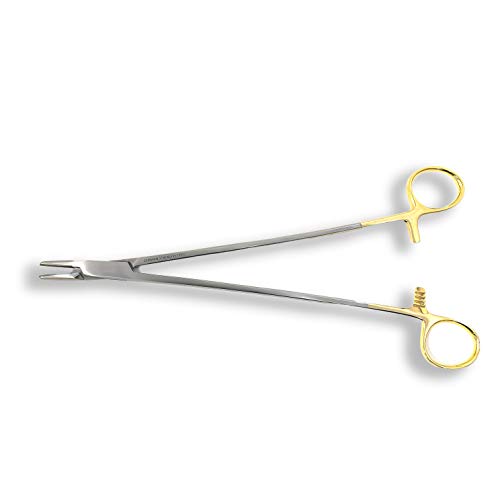 Cynamed TC Mayo Hegar Needle/Suture Holder Driver with Tungsten Carbide Inserts and Gold Rings - Premium Grade Instrument (10 in.)