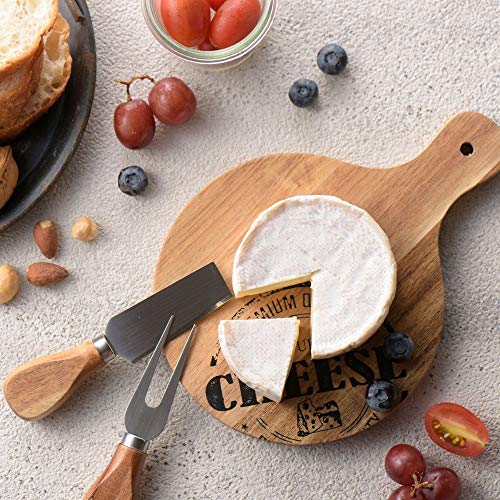 Mini Small Cheese Board and Knife Set, Charcuterie Platter & Serving Tray for Wine, Crackers, Brie and Meat for Home,Picnic,Restaurant, Cafe Use (Round Board)