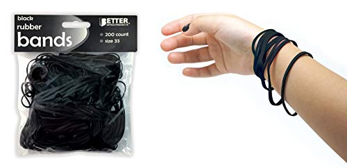 200 Black Rubber Bands, by Better Office Products, Size 33, 200/Bag, Vibrant Black Rubber Bands