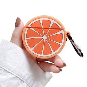 ur sunshine case compatible with airpods 1/2, super cute creative fruit lemon shape case, soft silicone cover earphone protection skin for airpods1&2-orange