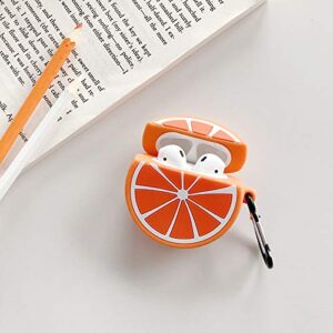 UR Sunshine Case Compatible with AirPods 1/2, Super Cute Creative Fruit Lemon Shape Case, Soft Silicone Cover Earphone Protection Skin for AirPods1&2-Orange