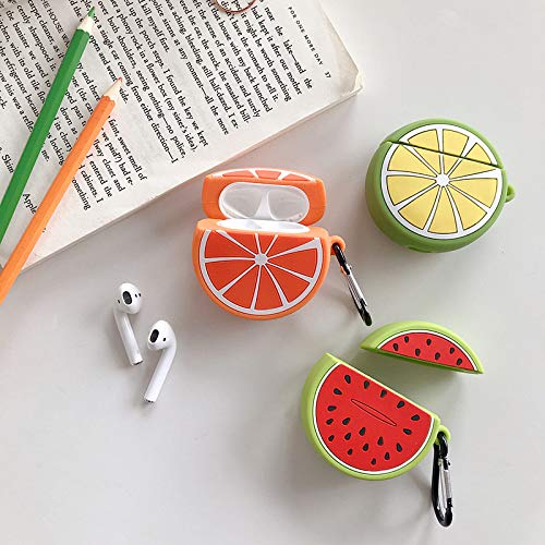 UR Sunshine Case Compatible with AirPods 1/2, Super Cute Creative Fruit Lemon Shape Case, Soft Silicone Cover Earphone Protection Skin for AirPods1&2-Orange