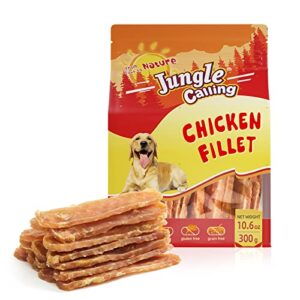 jungle calling dog treats chicken jerky training treats, slow roasted snacks for medium and large dogs chewy treats 10.6ounce (chicken fillet)