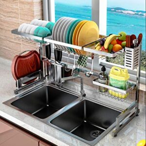 Stainless Steel Dish Drying Rack Over Kitchen Sink, Dishes and Utensils Draining Shelf, Kitchen Storage Countertop Organizer, Utensils Holder, Kitchen Space Saver (For Sink ≤ 36.5 inch)