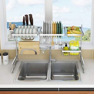 Stainless Steel Dish Drying Rack Over Kitchen Sink, Dishes and Utensils Draining Shelf, Kitchen Storage Countertop Organizer, Utensils Holder, Kitchen Space Saver (For Sink ≤ 36.5 inch)