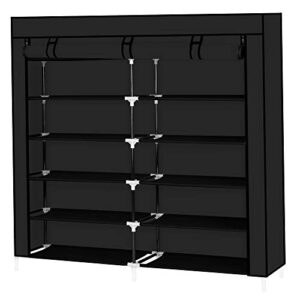 knocbel 6 tiers shoe rack dustproof & water-resistant non-woven fabric closet storage cabinet organizer, 44" x 11 1/8" x 43 1/4" (black)