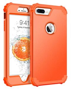bentoben case for iphone 8 plus, iphone 7 plus case, 3 in 1 hybrid hard plastic soft rubber heavy duty rugged bumper shockproof full-body protective phone cover for iphone 8 plus/7 plus, coral orange