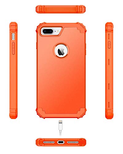 BENTOBEN Case for iPhone 8 Plus, iPhone 7 Plus Case, 3 in 1 Hybrid Hard Plastic Soft Rubber Heavy Duty Rugged Bumper Shockproof Full-Body Protective Phone Cover for iPhone 8 Plus/7 Plus, Coral Orange