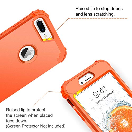 BENTOBEN Case for iPhone 8 Plus, iPhone 7 Plus Case, 3 in 1 Hybrid Hard Plastic Soft Rubber Heavy Duty Rugged Bumper Shockproof Full-Body Protective Phone Cover for iPhone 8 Plus/7 Plus, Coral Orange