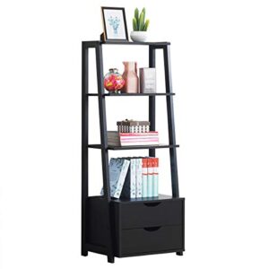 tangkula ladder shelf bookcase, free standing 4-tier bookshelf with 2 storage drawers, modern storage display shelving with drawers, ideal for bathroom home office (black)