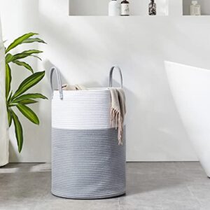 Cotton Rope Laundry Hamper by YOUDENOVA, 58L - Woven Collapsible Laundry Basket - Clothes Storage Basket for Blankets, Laundry Room Organizing, Bedroom Storage, Clothes Hamper – Grey & White