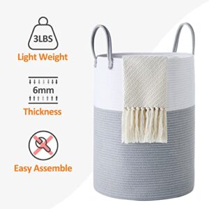 Cotton Rope Laundry Hamper by YOUDENOVA, 58L - Woven Collapsible Laundry Basket - Clothes Storage Basket for Blankets, Laundry Room Organizing, Bedroom Storage, Clothes Hamper – Grey & White