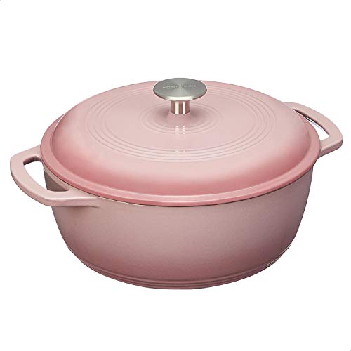 Amazon Basics Enameled Cast Iron Covered Dutch Oven, 4.3-Quart, Light Pink