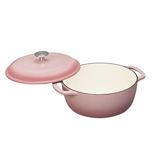 Amazon Basics Enameled Cast Iron Covered Dutch Oven, 4.3-Quart, Light Pink