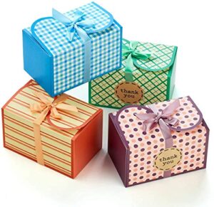 hayley cherie - gift treat boxes with ribbons and thank you stickers (20 pack) - 6.5 x 4 x 4 inches - thick 400gsm card - for cookies, goodies, candy, parties, christmas, birthdays, weddings