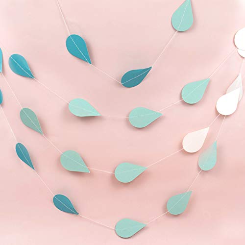 AUEAR, Raindrop Garland Blue Paper Raindrop Garland Decorations for Decor (4 Pack)