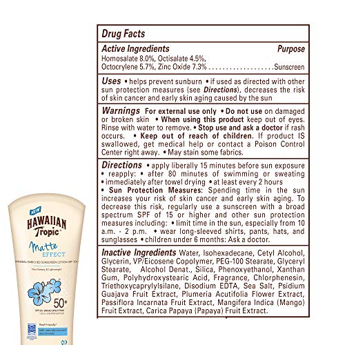 Hawaiian Tropic Matte Effect Sunscreen Lotion, SPF 50, 6 ounce