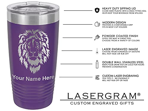 LaserGram 20oz Vacuum Insulated Tumbler Mug, Horse and Cowgirl, Personalized Engraving Included (Dark Purple)