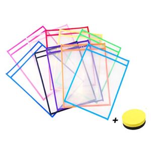 multicolored dry erase pockets, resuable sheet protectors with 10 assorted colors, supplies for classroom, office & home-school organization, 10 x 14 inches (10 pack)