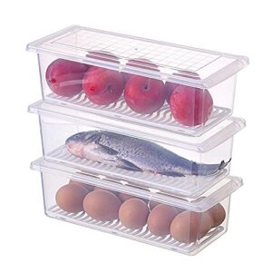 starslife food storage containers, refrigerator classified organizer case with removable drain plate and lid, plastic stackable box keep fresh for fish, meat, vegetables, fruits ect. (pack of 3)
