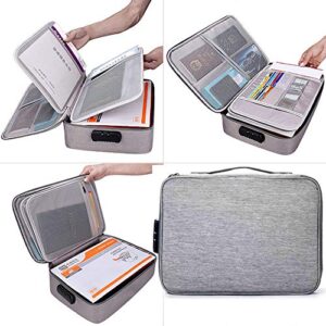Oxford Document Organizer with Code Lock, Multi-Layer Storage Pouch Credential Bag, Portable Bag Without Vibration for MacBook,Passport,Package File Pocket with 2 Separators (Grey)