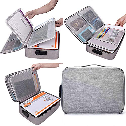 Oxford Document Organizer with Code Lock, Multi-Layer Storage Pouch Credential Bag, Portable Bag Without Vibration for MacBook,Passport,Package File Pocket with 2 Separators (Grey)