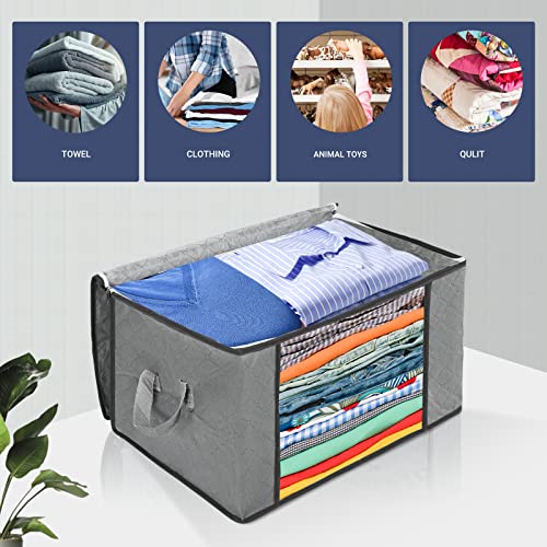 DOOOB 3 Pack Blanket Storage Bag, 50L Clothes Storage Bags for Comforter, Bedding - Foldable Clothing Storage Organizer with Reinforced Handle & Zippers for Closet and Underbed Storage (Light grey)