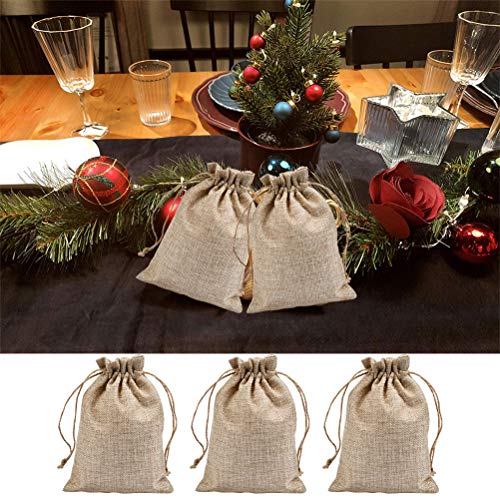 FOCCTS 50Pcs Burlap Bags with Drawstring, 5x7.5 Gift Bag Bulk Pack with 50 Pcs Paper Tags, 32.8Ft String, Birthday Bag, Craft Bags, Gift Tags for Christmas, Thanksgiving