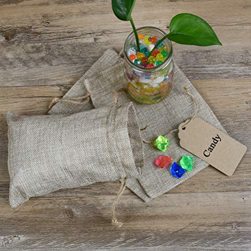 FOCCTS 50Pcs Burlap Bags with Drawstring, 5x7.5 Gift Bag Bulk Pack with 50 Pcs Paper Tags, 32.8Ft String, Birthday Bag, Craft Bags, Gift Tags for Christmas, Thanksgiving