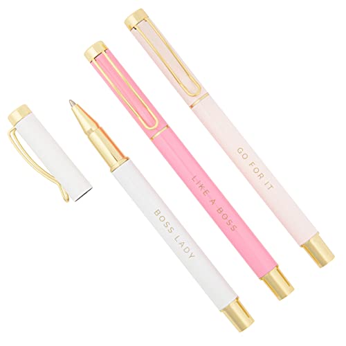 Sweet Water Decor Metal Boss Lady Pen Set Inspirational Motivational Quotes Ballpoint Pen Chic Office Decor Gifts for Women Desk Supplies Accessories Gold Cute Pen Sets School Girly Cubicle Bosses