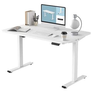 flexispot en1 electric white stand up desk 48 x 30 inches whole-piece desktop ergonomic memory controller adjustable height standing desk (white frame + 48" white desktop, 2 packages)