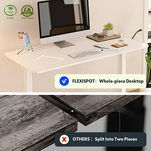 FLEXISPOT EN1 Electric White Stand Up Desk 48 x 30 Inches Whole-Piece Desktop Ergonomic Memory Controller Adjustable Height Standing Desk (White Frame + 48" White Desktop, 2 Packages)