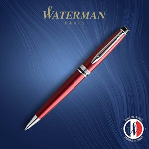 Waterman Expert Ballpoint Pen, Dark Red with Chrome Trim, Medium Point with Blue Refill, Gift Box