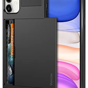 Vofolen Case for iPhone 11 Case Wallet Credit Card Holder ID Slot Sliding Door Hidden Pocket Anti-Scratch Dual Layer Hybrid Bumper Armor Protective Hard Shell Back Cover for iPhone 11 6.1 Black