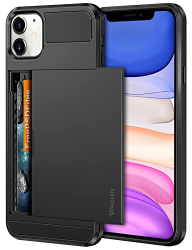 Vofolen Case for iPhone 11 Case Wallet Credit Card Holder ID Slot Sliding Door Hidden Pocket Anti-Scratch Dual Layer Hybrid Bumper Armor Protective Hard Shell Back Cover for iPhone 11 6.1 Black